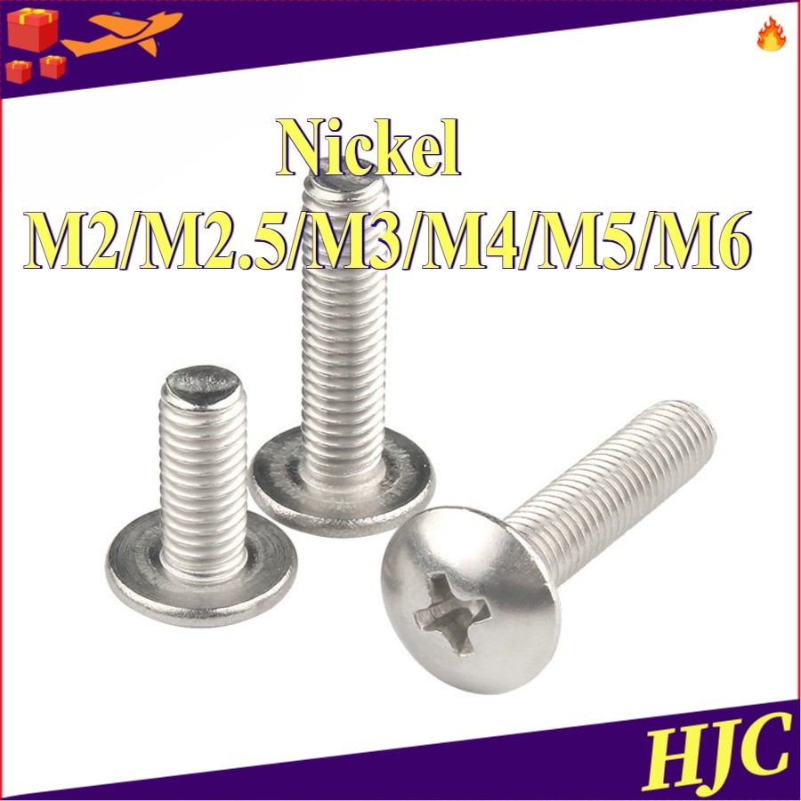 สกรู น็อต JT น็อต สกรู หัวร่ม หัวกระทะ แฉก T+ ชุบนิกเกิล เกลียวมิล Truss Head Phillip Machine Screw M2/M2.5/M3/M4/M5/M6 * L3-50MM <HJC-MB-1>
