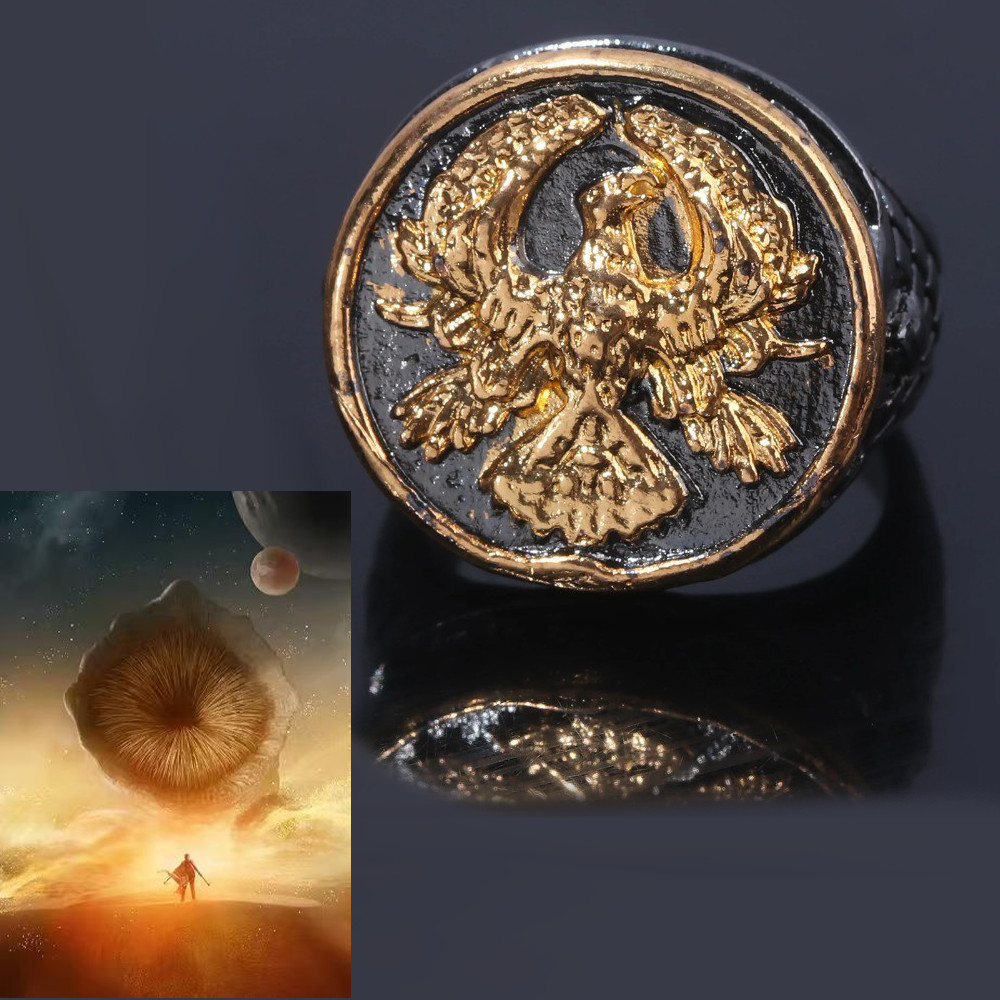 แหวนสัญลักษณ์ครอบครัว Atreides จากภาพยนตร์ Dune ดีไซน์ตัวแทนอินทรีย์ทอง สไตล์คอกสเพลย์และของขวัญ