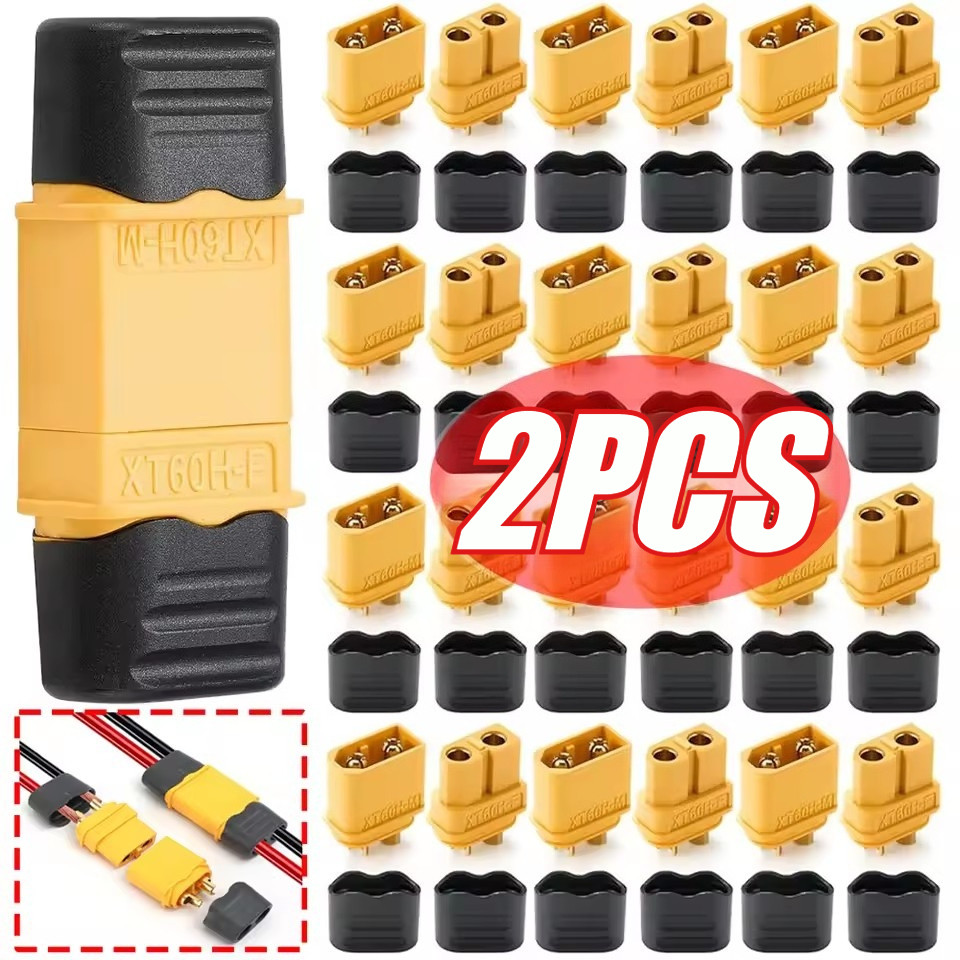 ขั้วต่อ XT60H ทองแดงชุบทองและฉนวน PA, 30A/60A 500V DC High Current, 0.55mΩ ความต้านทาน, -20°ซี ถึง 1