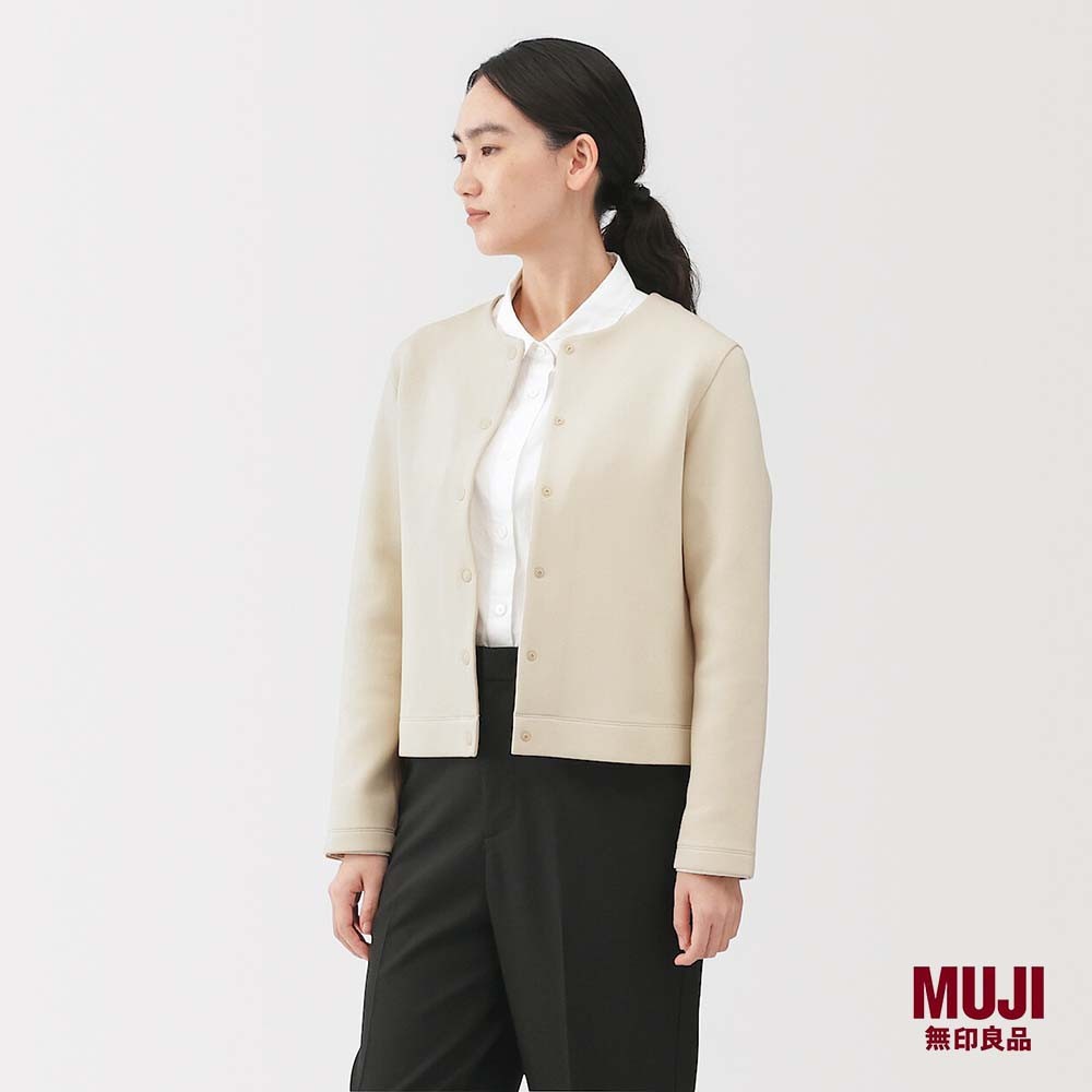 เสื้อคาร์ดิแกนเหงื่อคอลูกเรือถักคู่ MUJI Ladies (OS)