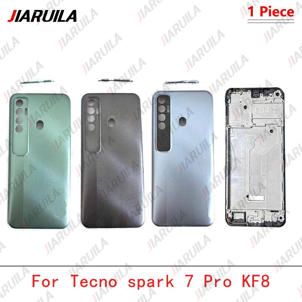 พร้อมโลโก้สําหรับ Tecno spark 7 Pro KF8 กรอบ LCD ด้านหน้าฝาหลังแบตเตอรี่ฝาครอบกระจกด้านหลังประตูกรณี