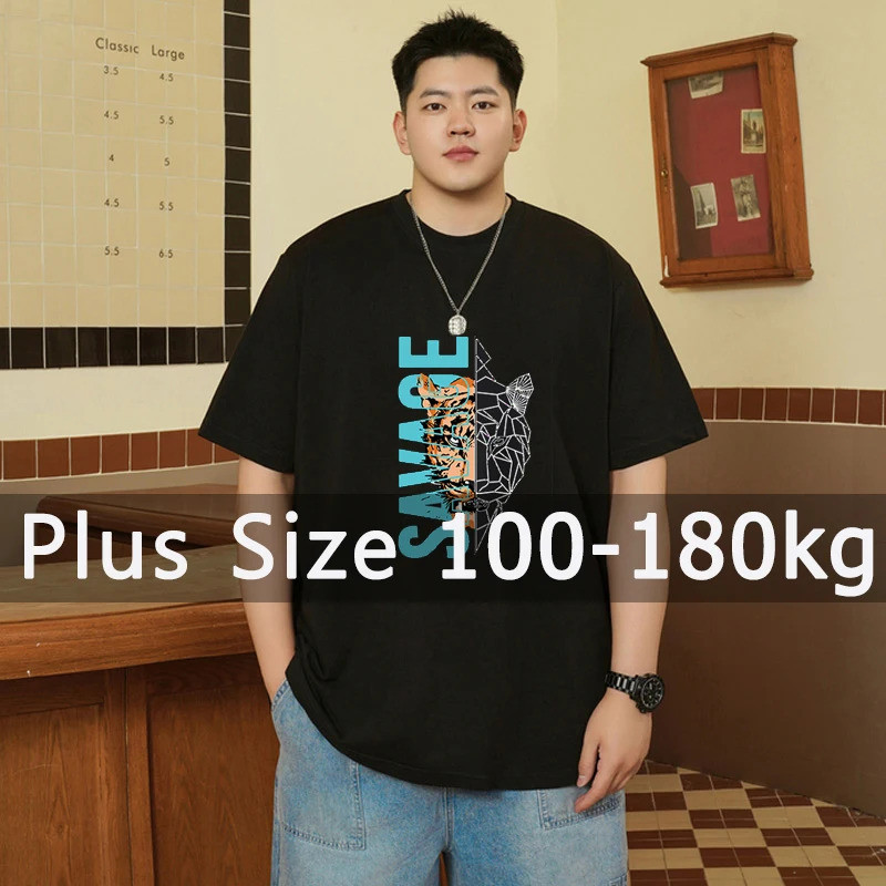 เสื้อยืดพิมพ์ลายผู้ชายขนาดบวกขนาดบวกสีดําคอกลมแขนสั้นเสื้อยืดทํางานโอเวอร์ไซส์