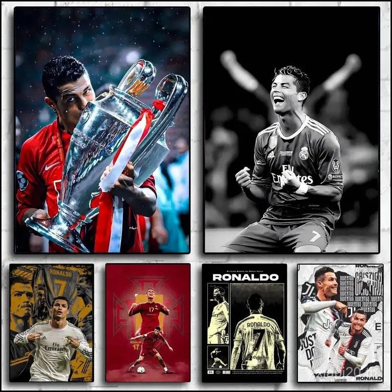 โปสเตอร์ CR7 Ronaldo สำหรับการตกแต่งผนังในคาเฟ่หรือบาร์ ไม่มีกรอบ.Canvas Painting ของขวัญพิเศษ