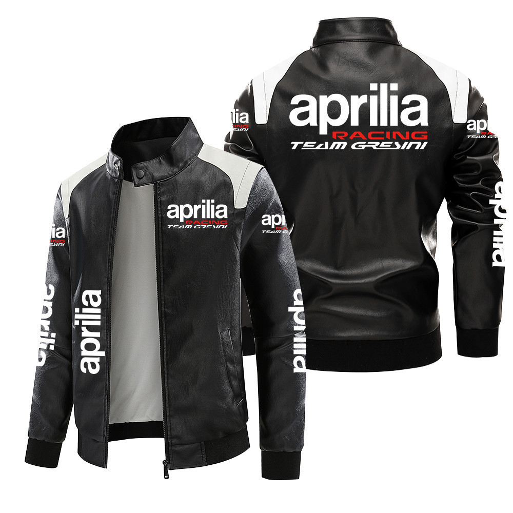 แจ็กเกตหนังโลโก้ Aprilia สำหรับผู้ชาย ขนาดใหญ่ ดีไซน์แฟชั่น มีฟลีซไลน์ภายใน เหมาะสำหรับการขับมอเตอร์ไซค์