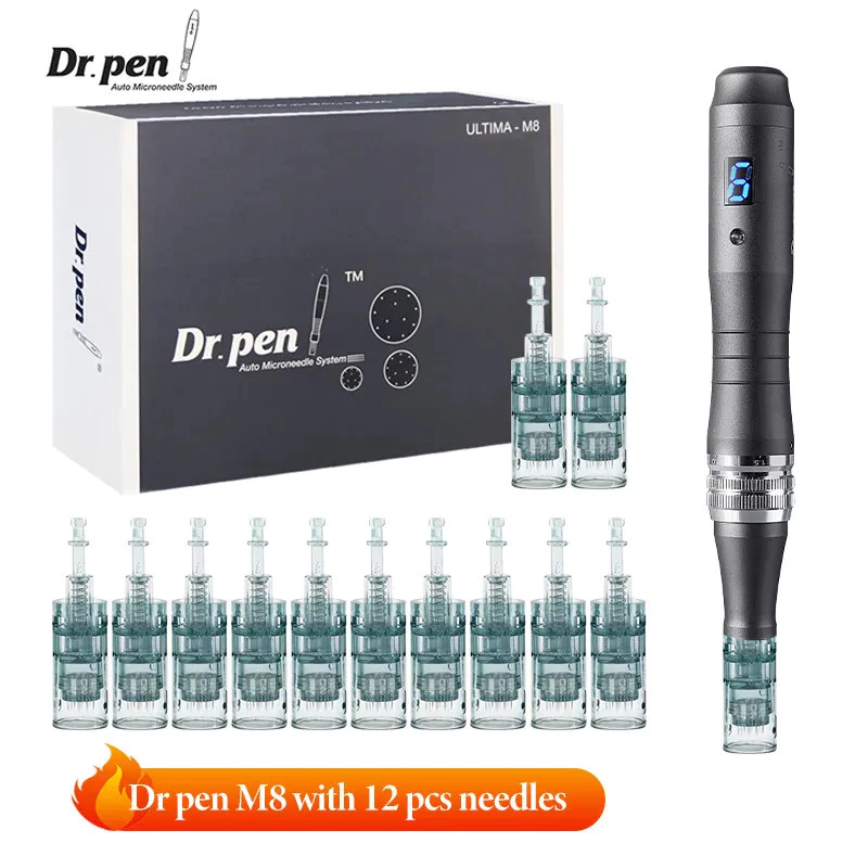 Derma Pen Dr Pen Ultima M8 ปากกาไมโครไร้สาย มืออาชีพ เครื่องมือกําจัดรอยแผลเป็นจากสิว พร้อมตลับ 2 ชิ้น