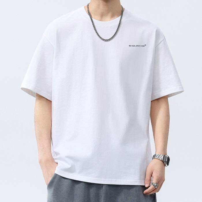 COD 2025 Real Shot 2025 Summer Heavy Cotton Short Sleeve T-Shirt Men Versatile Simple Japanese Style