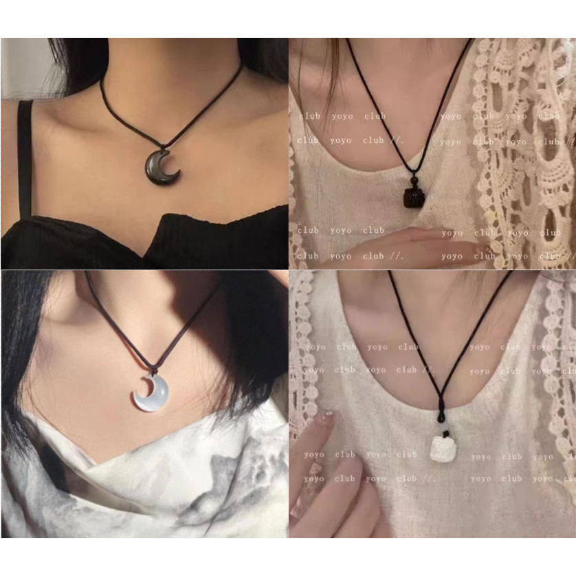 สร้อย สร้อยคอ สร้อยคอมุกตาแมวสีขาว 4PCS เหมาะเป็นของขวัญสำหรับคู่รัก ออกแบบเรียบง่าย