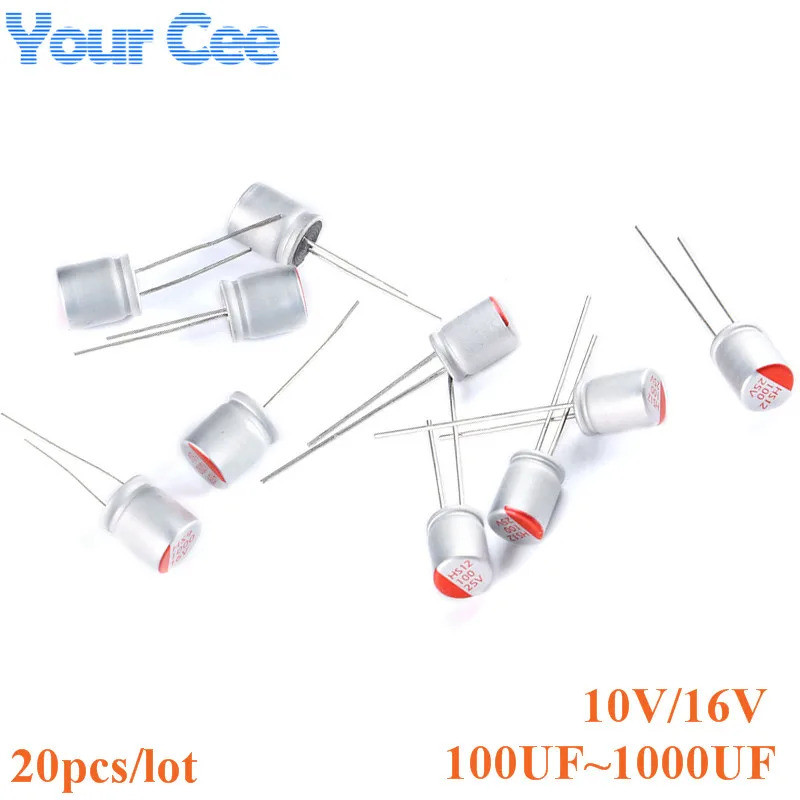 20pcs อลูมิเนียม Electrolytic Capacitor DIP 16V 10V 1000uF 680uF 470uF 330uF 270uF 220uF 100uF Solid