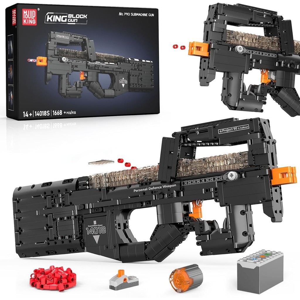 Mould King 14018 P90 Submachine Building ชุดสําหรับผู้ใหญ่, 1589 PCS 1:1 ชุดจําลองอาคารของเล่นสําหรั