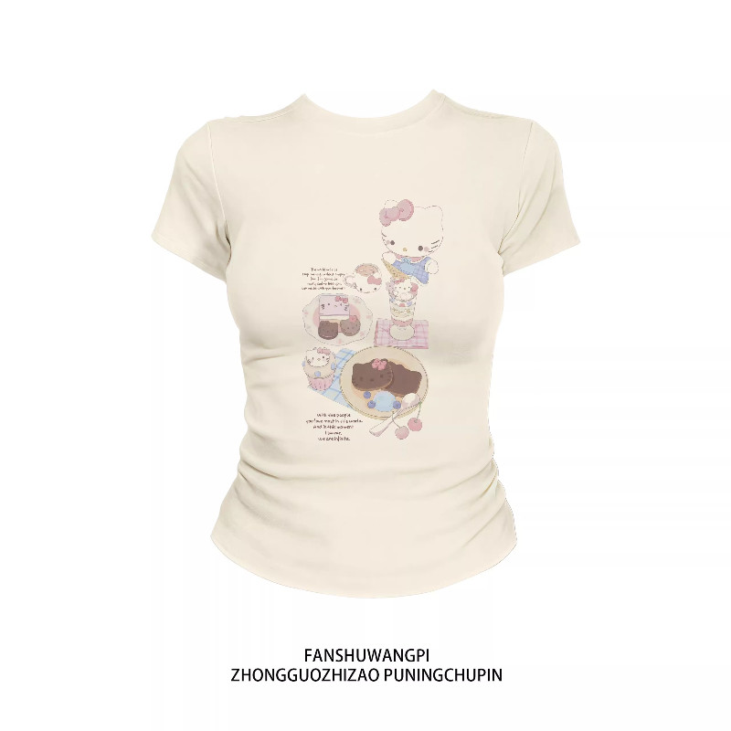 เสื้อยืดเซ็กซี่ เสื้อพิมพ์ลาย 💋 TLDX1150 เสื้อยืดสวยๆผู้หญิง แขนสั้น ทรงเข้ารูป เซ็กซี่ สไตล์อเมริกันย้อนยุคเรียบง่าย