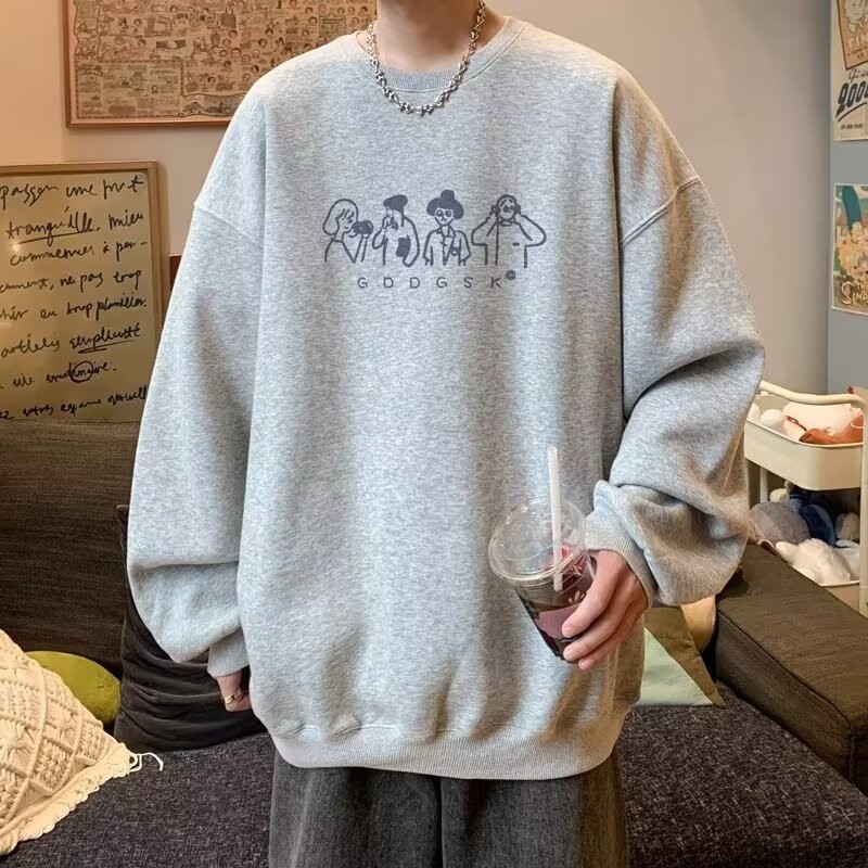 COD 2025 Crew Neck Sweatshirt Men Trendy Ins Spring Autumn Plus Size Loose Pullover Top 2024 New Hoo