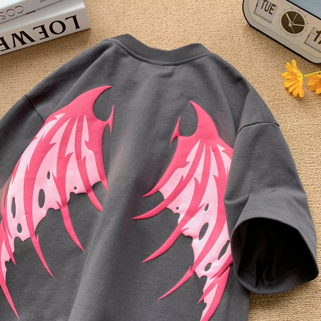 COD 20252025 Fashion American Hip Hop Wing Print Short Sleeve T-Shirt for Men and Women Summer Loose