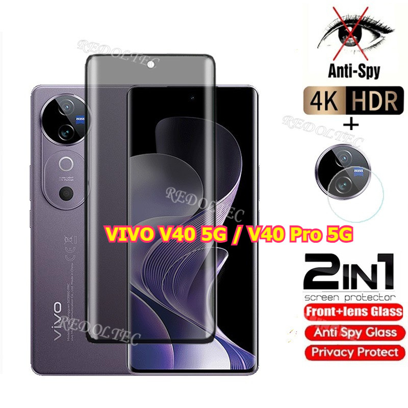 VIVO V40 V40Pro 5G กระจกนิรภัยส่วนตัว Anti-Spy คลุมทั้งหมดปกป้องหน้าจอ Anti Peek 2in1 Privacns Protector VIVO V40 Pro