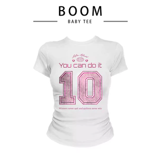 COD(จัดส่งภายใน 24 ชั่วโมง)BOOM เกาหลี เสื้อครอปเข้ารูปBaby tee y2k เสื้อคอกลม life is Good You can do it