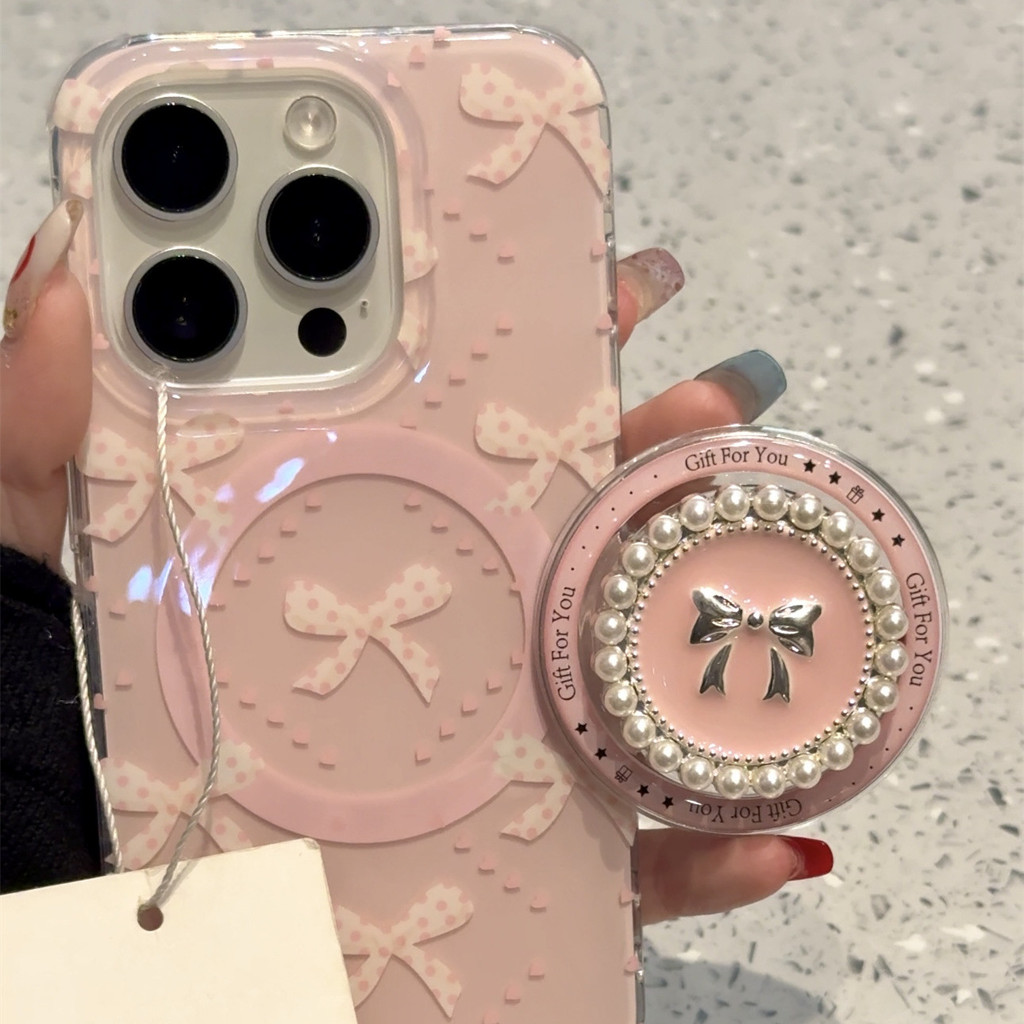 รองพื้น Love Heart Bow ihone16promax เข้ากันได้กับเคสโทรศัพท์ Apple 15pro 14 สไตล์ใหม่ 17 แม่เหล็ก 1