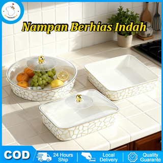 Nampan Eropa Aesthetic Dengan Tutup / Baki Kekacauan Desktop Berbingkai Emas Plastik / Nampan Penyajian Kue Lebaran / Nampan Buah