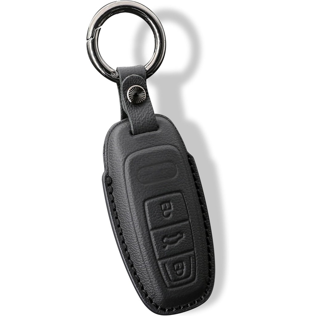 ใช้งานร่วมกับ 2024 Audi Key Fob ฝาครอบหนังพวงกุญแจสีดําสําหรับ R8 Q5 Q7 S3 S4 S5 S6 S7 S8 SQ5 RS7 A4