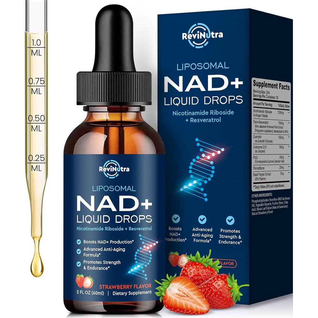 Liposomal NAD+ Liquid Supplement, NAD Resveratrol Supplement for Women & Men, Nicotinamide Riboside 
