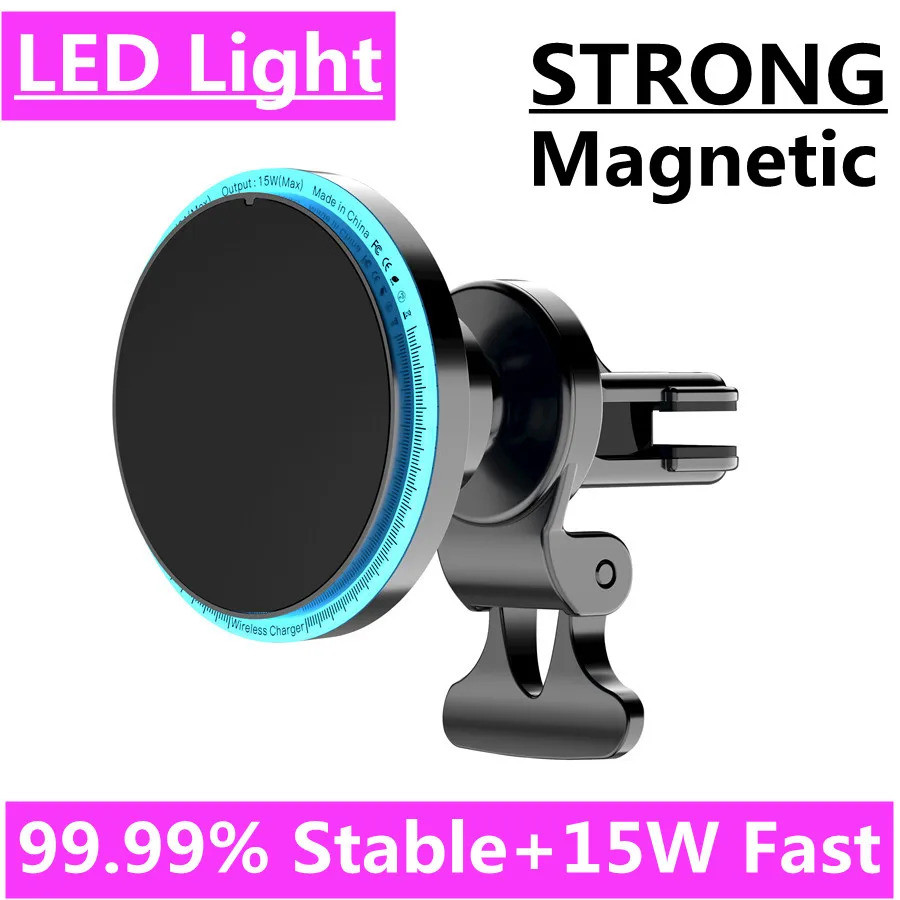 15W Magnetic Wireless Car Charger ที่วางโทรศัพท์มือถือขาตั้ง Car Mount Fast Charging Station สําหรับ