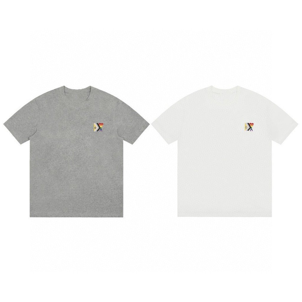 new ami ความรัก  Paris ฤดูใบไม้ผลิฤดูร้อนผลิตภัณฑ์ใหม่ Love Rainbow ปักเสื้อยืดลําลองหลวมสบายแขนสั้น