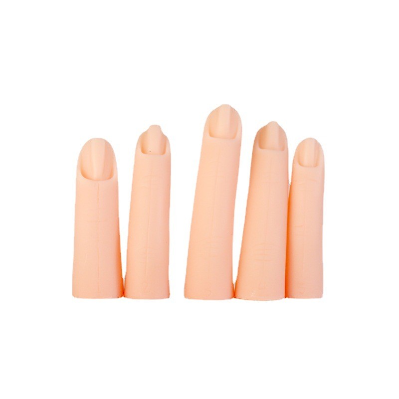 Yuhenshop 5 ชิ้น Nail Art Practice Fingers ซิลิโคนแบบพกพาปลอมสําหรับการฝึกอบรมจอแสดงผลตกแต่ง