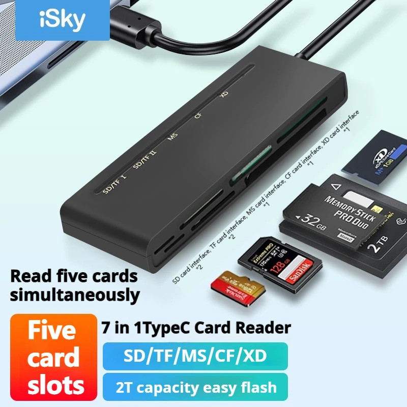 Isky 7-in-1 Card Reader Docking Station Usb Type-c Hub 5gbps ความเร็วสูง Sd/tf/ms/cf/xd Card Reader 