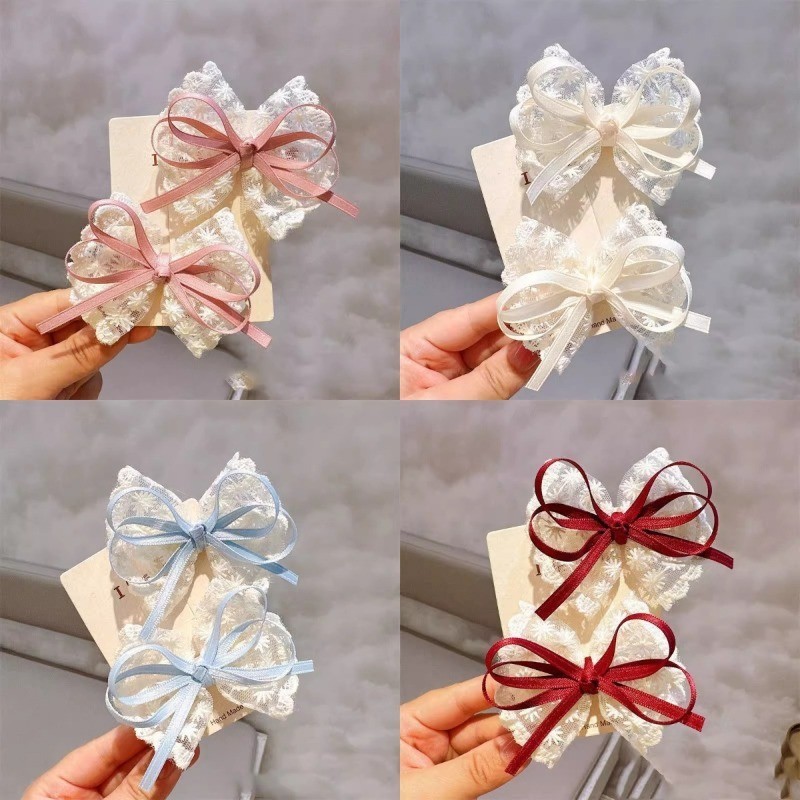 ลูกไม้น่ารัก Bowknot Hairpin Duckbill คลิปด้านข้าง Bangs เครื่องประดับผม