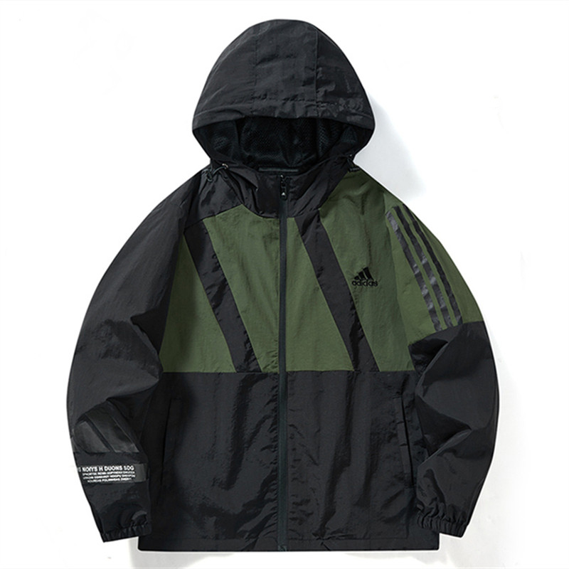 ปักโลโก้ เสื้อแจ็คเก็ตกันลมคู่ลําลองมีฮู้ด Adidas
