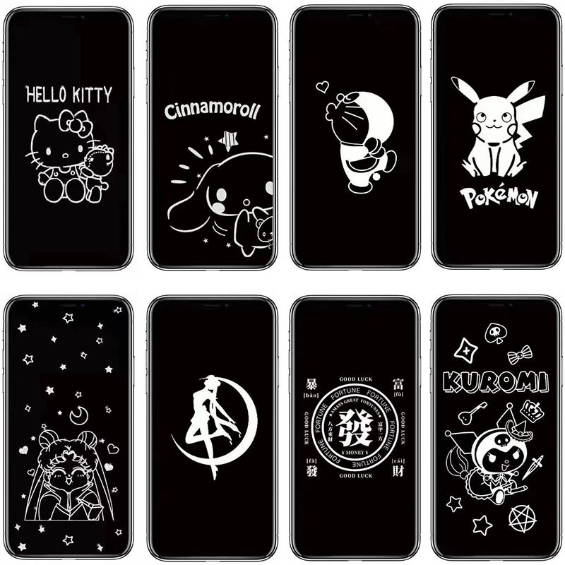 TEMPERED GLASS สําหรับ iPhone 12 11 Pro max X XS XR xsmax Full Coverage การ์ตูน 6D Shadow Screen Protector 11PRO 11PROMAX 12PRO 12 PROMAX