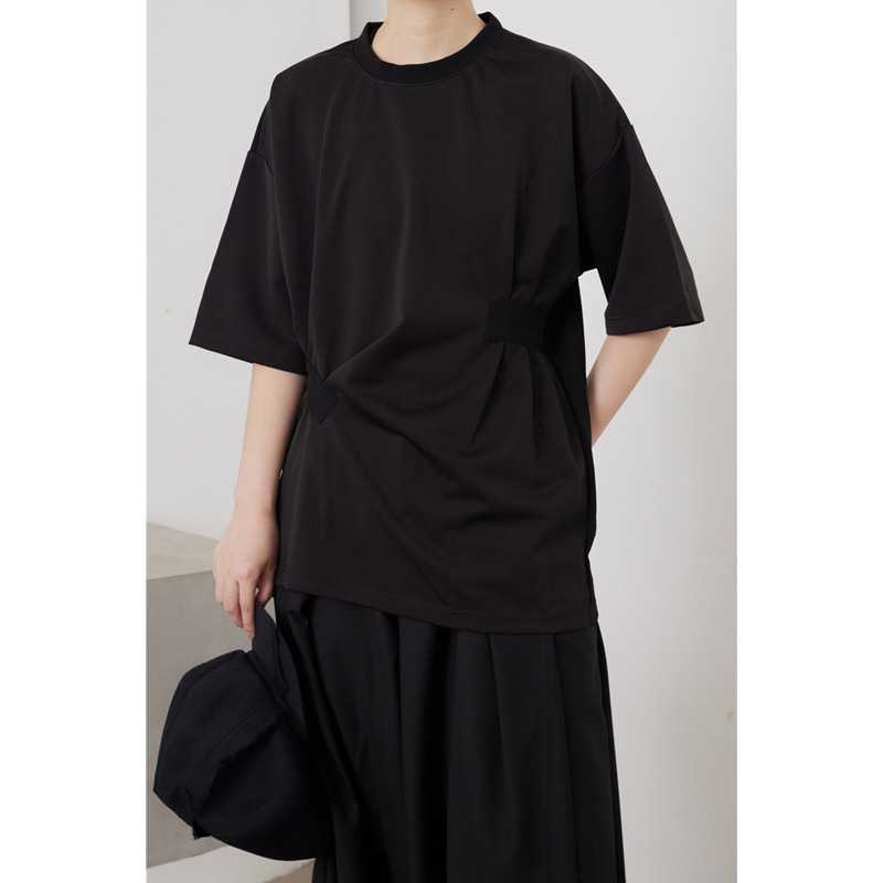 SUNYVONNE-21SS แบบญี่ปุ่น Niche Yoji Yamamoto เสื้อยืดแขนสั้น สีดำเข้ม มีจีบพิเศษ