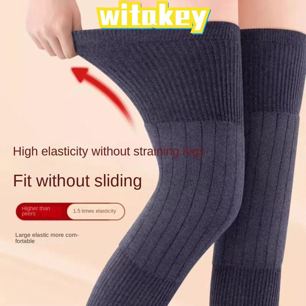 WITAKEY สนับเข่า, เครื่องอุ่นขาป้องกันสีดํา/สีเทา, หมวกไหมพรมแคชเมียร์ KneeCap เข่าอุ่นเข่า