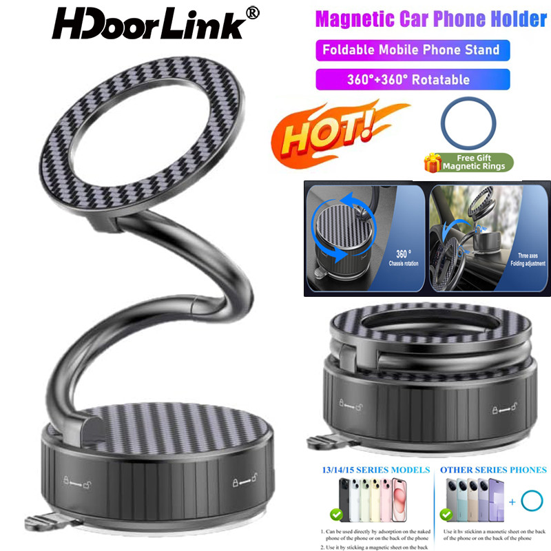 HdoorLink ที่วางโทรศัพท์แบบแม่เหล็กอัพเกรด 360° แท่นยึดโทรศัพท์แบบพับได้แบบปรับได้ถ้วยดูดสําหรับรถยนต์/ยิม/กระจก
