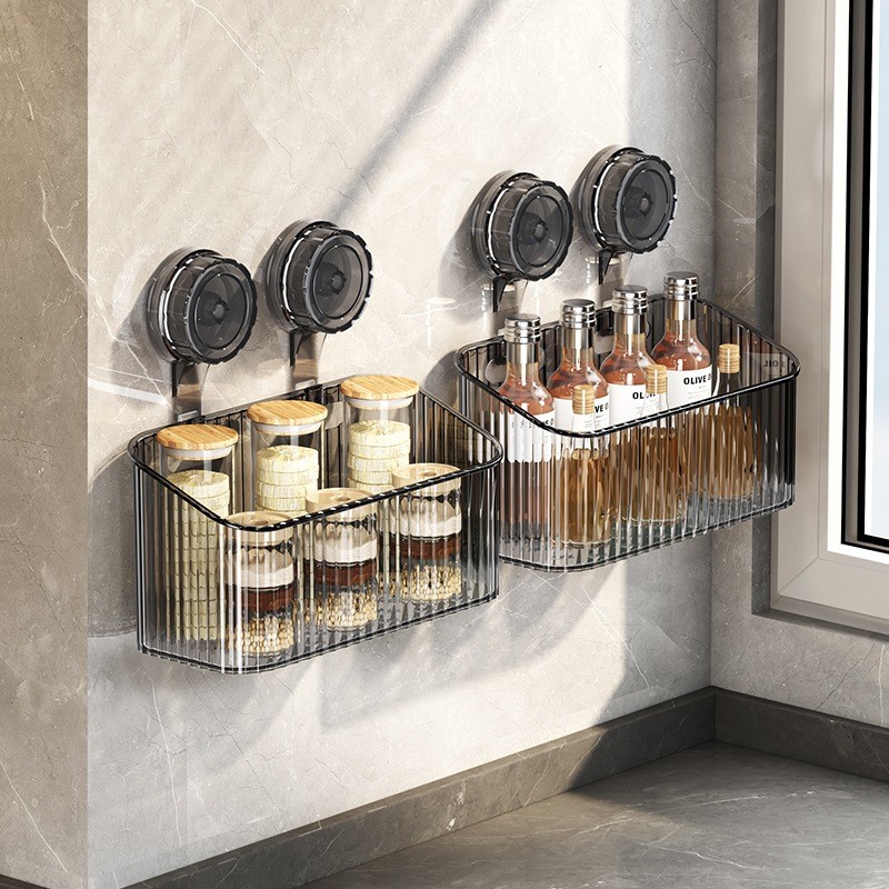 ชั้นวางของในห้องน้ำ แบบถ้วยดูด ไม่ต้องเจาะวัสดุโปร่งใส เรียบง่ายและสวยงาม ชั้นวางของติดผนัง ชั้นวางถ้วยดูดแบบกด