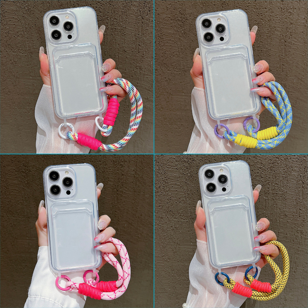 พร้อมช่องใส่การ์ด เคส IPhone 13 Pro Max 11 14 12 15 Plus 7 8 6  XR XS Max ผู้ถือบัตร พร้อมสายห้อย กั