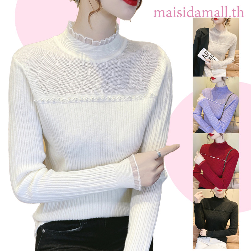 【ส่งไวจาก】MSD เสื้อกันหนาวสไตล์เกาหลีใหม่ ครึ่งคอเต่า สีทึบ ทรงสลิม ใส่สบาย