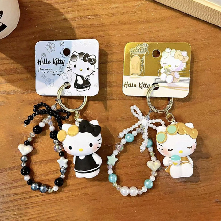 ของแท้ สวัสดี คิตตี้ สร้อยข้อมือลูกปัดพวงกุญแจสร้างสรรค์การ์ตูนตุ๊กตาจี้คู่ของขวัญเล็กๆ