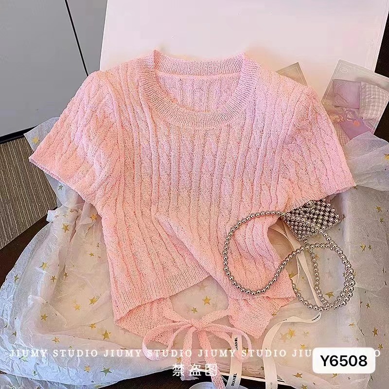 K ถัก Plus ขนาดเสื้อผ้าผู้หญิงเซ็กซี่ร้อนสาวรอบคอ Twist Halter Laced-Up แขนสั้นสามารถขนแกะ Me CVL7