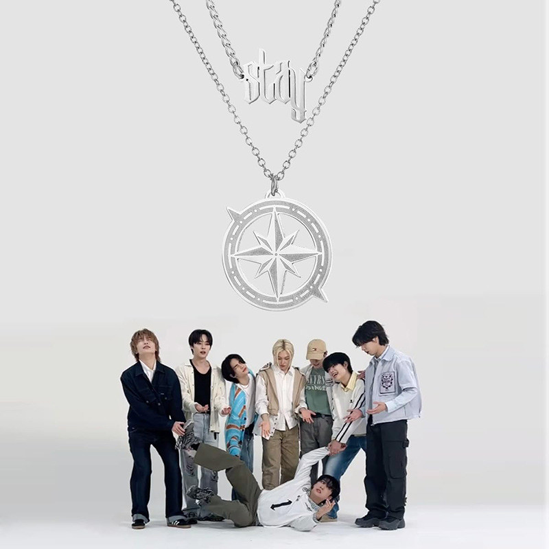 สร้อยคอจรจัด SKZ Inspiration Necklace Set "Stay" Pendant Fan Compass Necklace Stacking Jewelry
