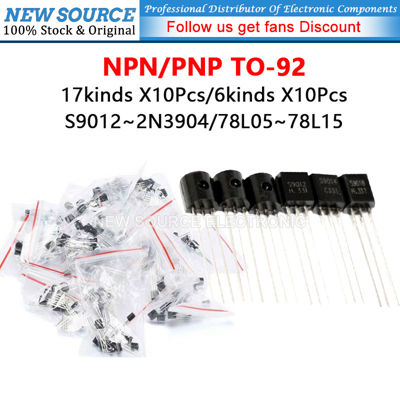 [17/6kinds] NPN/NP ทรานซิสเตอร์ Kit TO-92 S9012 2N3904 78L05 78L15 S9014 S9018 S8550 A1015 C1815 2N3