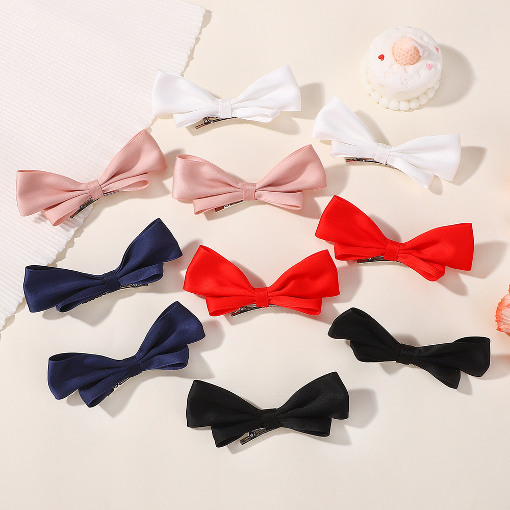 2pcs กิ๊บริบบิ้นผมโบว์สไตล์เกาหลี ทำจากซาติน สีดำและสีขาว สำหรับผู้หญิงและเด็กสาวในฤดูร้อน