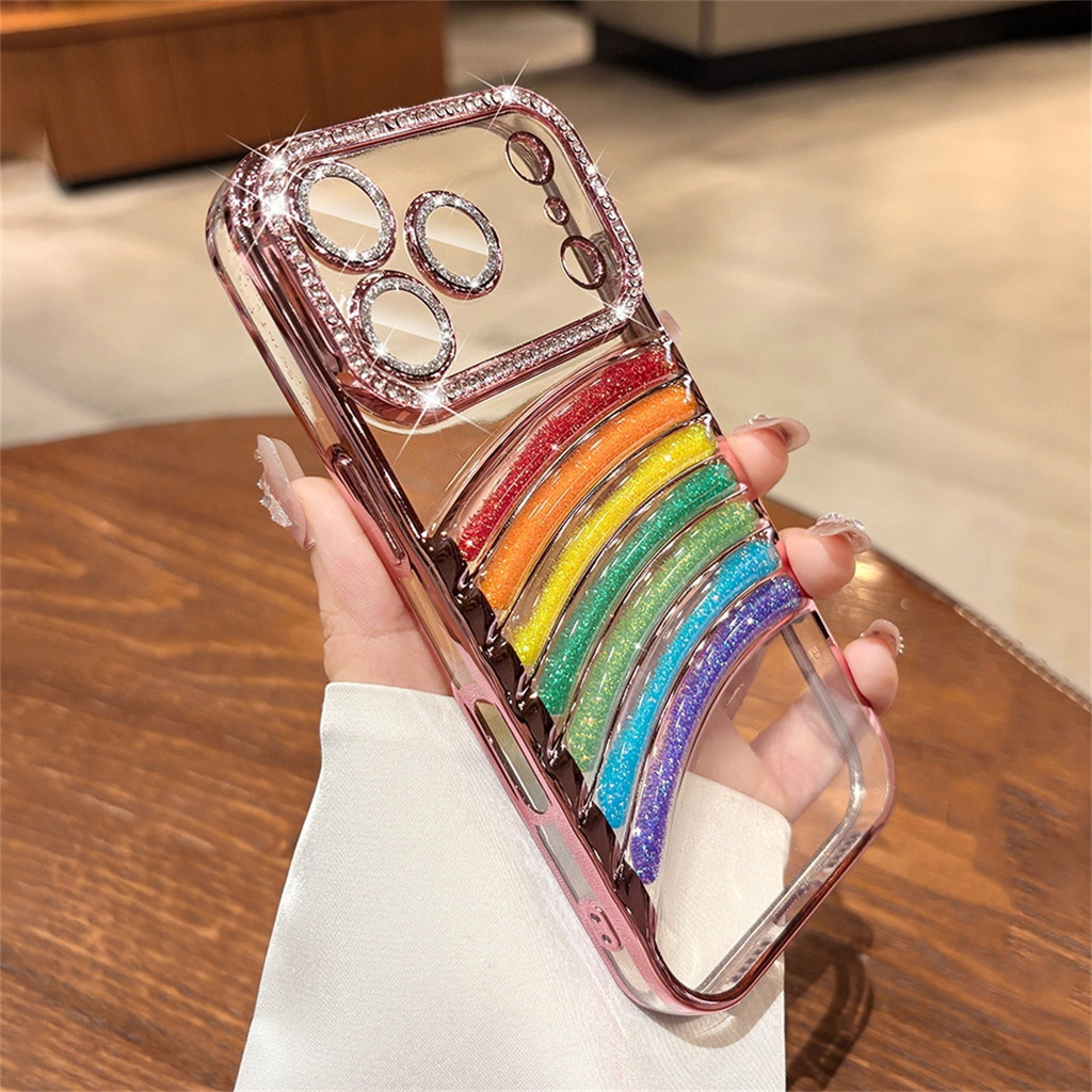 หรูหรา 6D ชุบ Quicksand Rainbow เคสโทรศัพท์สําหรับ IPhone 17 PRO MAX 13 14 15 16 PRO MAX โปร่งใส Soft Tpu ปลอกกันกระแทก