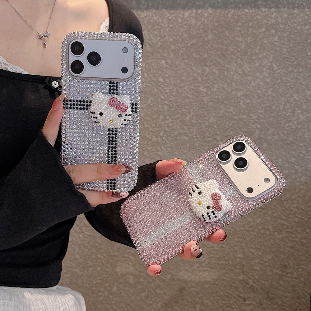 Sparkling Rhinestone HelloKitt เคสโทรศัพท์สําหรับ IPhone 17 Pro Max IP 16 Pro Max 14 15 Plus 17proma