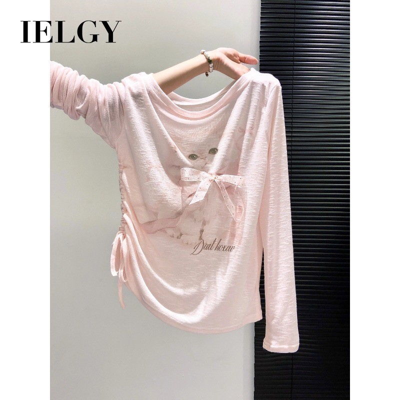 เสื้อยืดแขนยาวสำหรับผู้หญิง ลายพิมพ์แมวน่ารัก ทรงสแลบ-fit ราคา ถูกที่สุด ดีลบีเคเค