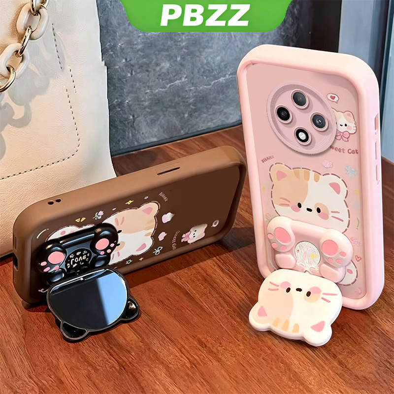 เคสสําหรับ OPPO Reno 12f reno12 F 12 fs f27 5g 2024 เคสโทรศัพท์ Softcase ซิลิโคนกันกระแทกปกดีไซน์ใหม่ความงามพร้อมที่วาง 360° กระจกแต่งหน้า แมวน่ารัก สําหรับเด็กผู้หญิง JTXMMZJ