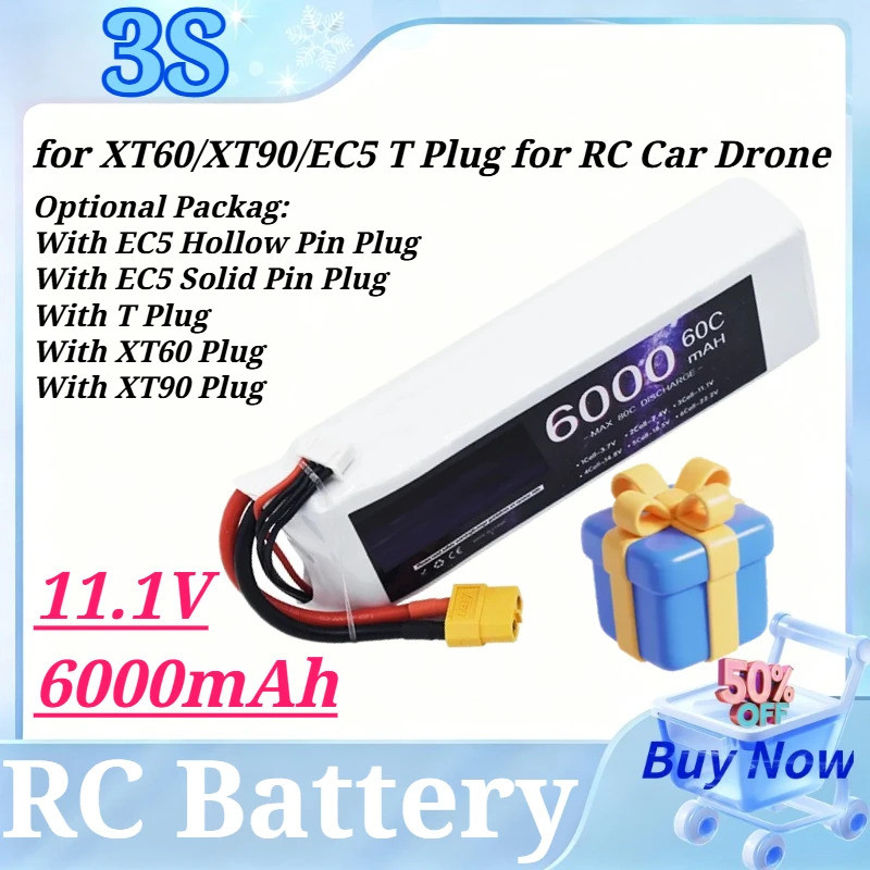 ใหม่ 3S 6000mAh แบตเตอรี่ Lipo 11.1V 60C (Max 80C) แบตเตอรี่ RC สําหรับ XT60 XT90 EC5 T ปลั๊กสําหรับ
