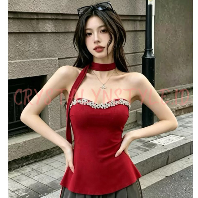 *CRYSTALYN* Tube / Kemben / Crop Top Cable Diamond Dolly with Scarf