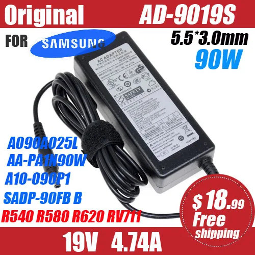 Orignal AD-9019S 90W 19V 4.74A AC แล็ปท็อปอะแดปเตอร์สําหรับ samsung RV711 R428 R410 R65 R520 R522 R5