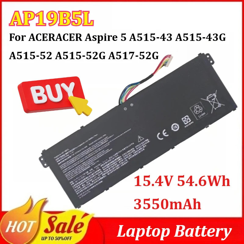 AP19B5L 15.4V 54.6Wh 3550mAh แบตเตอรี่แล็ปท็อปสําหรับ ACERACER Aspire 5 A515-43 A515-43G A515-52 A51