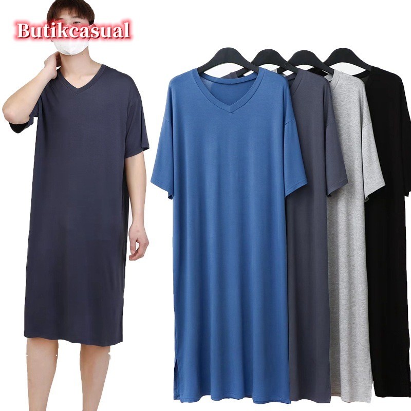 ผู้ชาย ผู้ชายธรรมดา v คอชุดนอน modal ผ้าฝ้าย ฤดูร้อนใหม่หลวมยาว บางเสื้อลําลอง