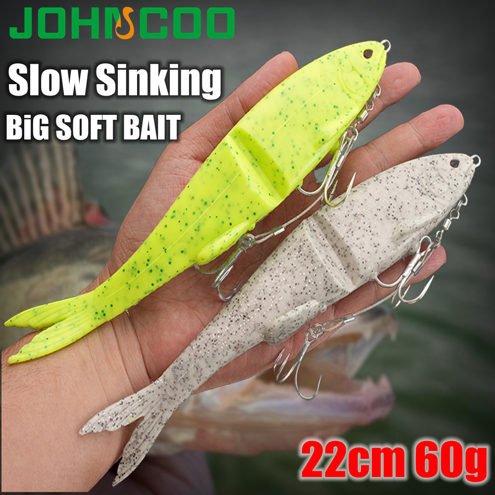 Big Soft เหยื่อช้า Sinking 22 ซม.60g Fish-like 3D-ภาพวาดตกปลา Wobbler Bass เหยื่อประดิษฐ์ตกปลา Soft Lure Tacke